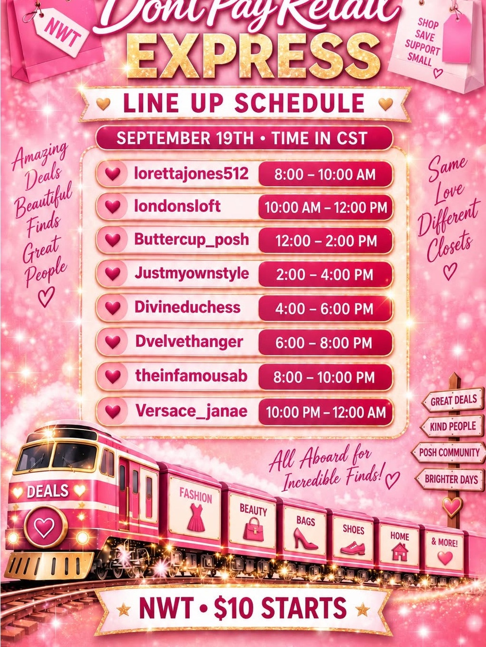 Don't Pay Retail Express Train Show 09/19/26 11:00-1:00 PM EST